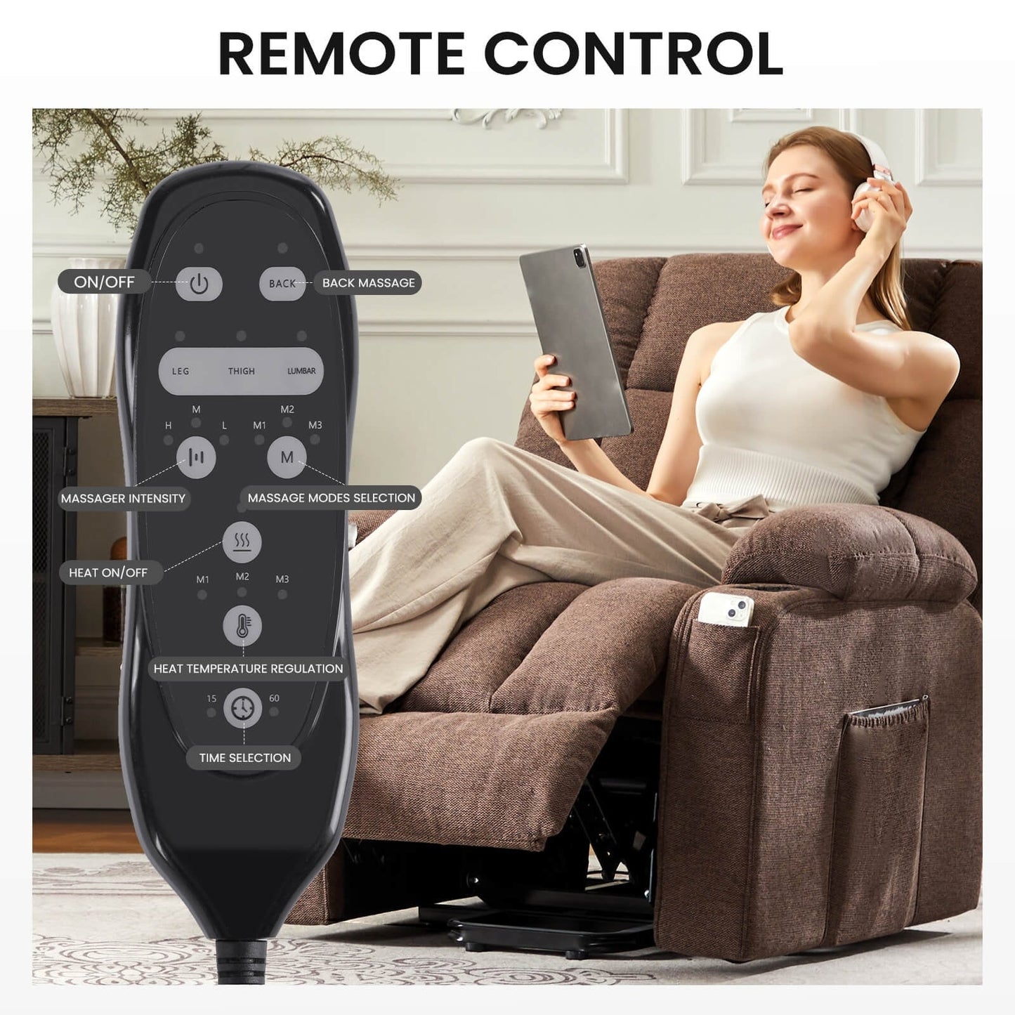 Recliner Chair, Reclining Massage Chair with Heat, Home Theater Seating Electric Power Lift Chair for Living Room