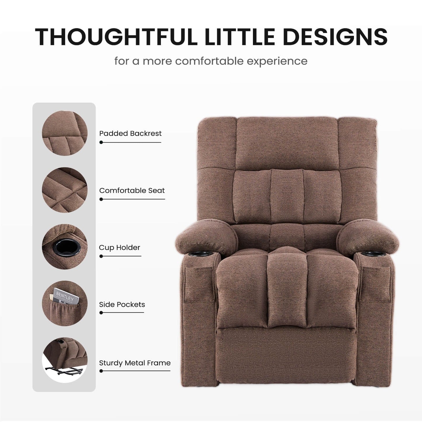Recliner Chair, Reclining Massage Chair with Heat, Home Theater Seating Electric Power Lift Chair for Living Room