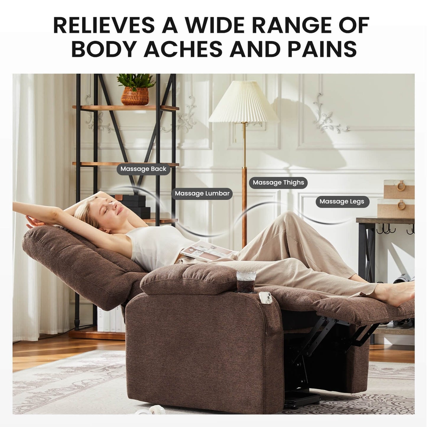 Recliner Chair, Reclining Massage Chair with Heat, Home Theater Seating Electric Power Lift Chair for Living Room