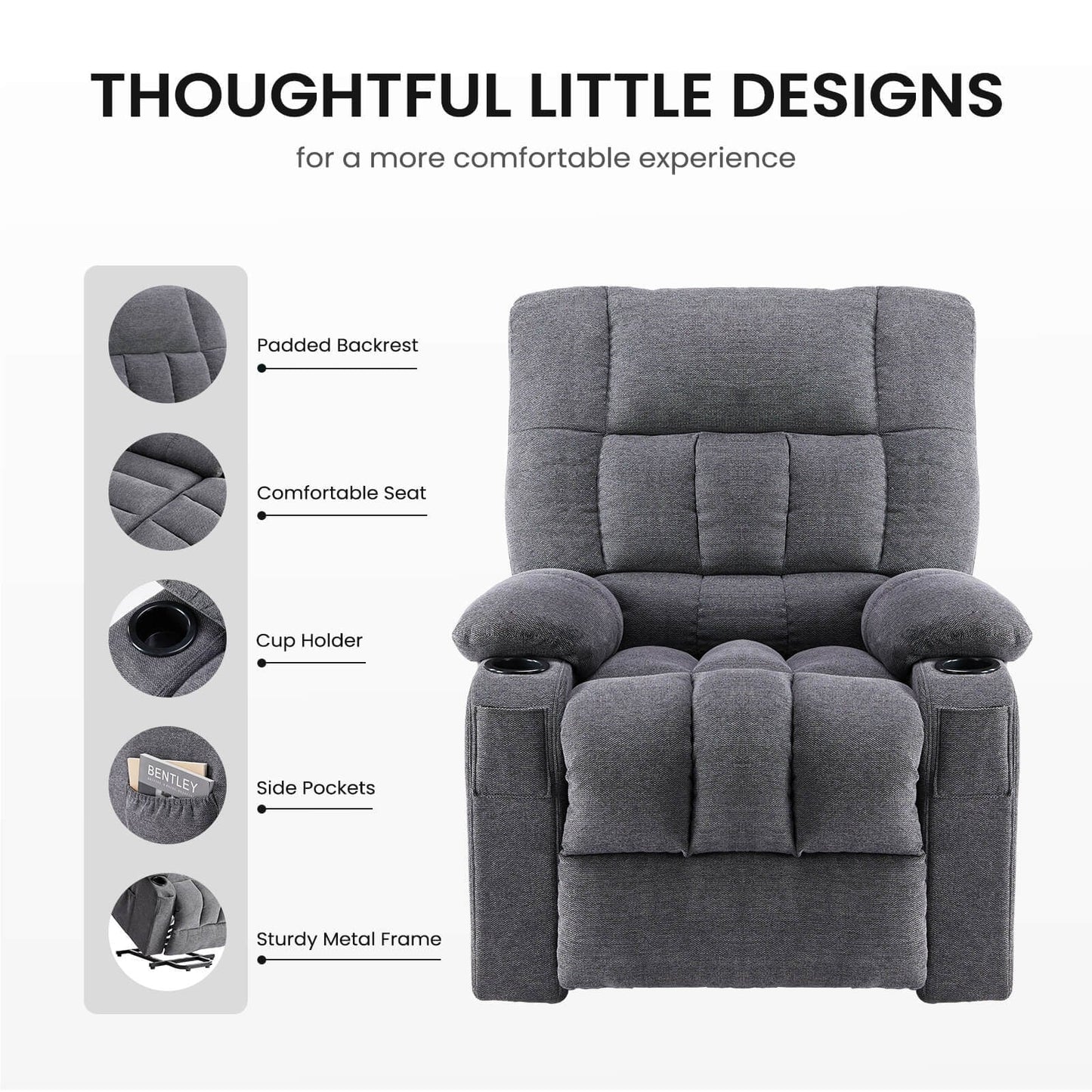 Recliner Chair, Reclining Massage Chair with Heat, Home Theater Seating Electric Power Lift Chair for Living Room
