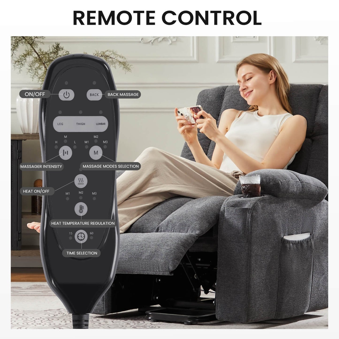 Recliner Chair, Reclining Massage Chair with Heat, Home Theater Seating Electric Power Lift Chair for Living Room