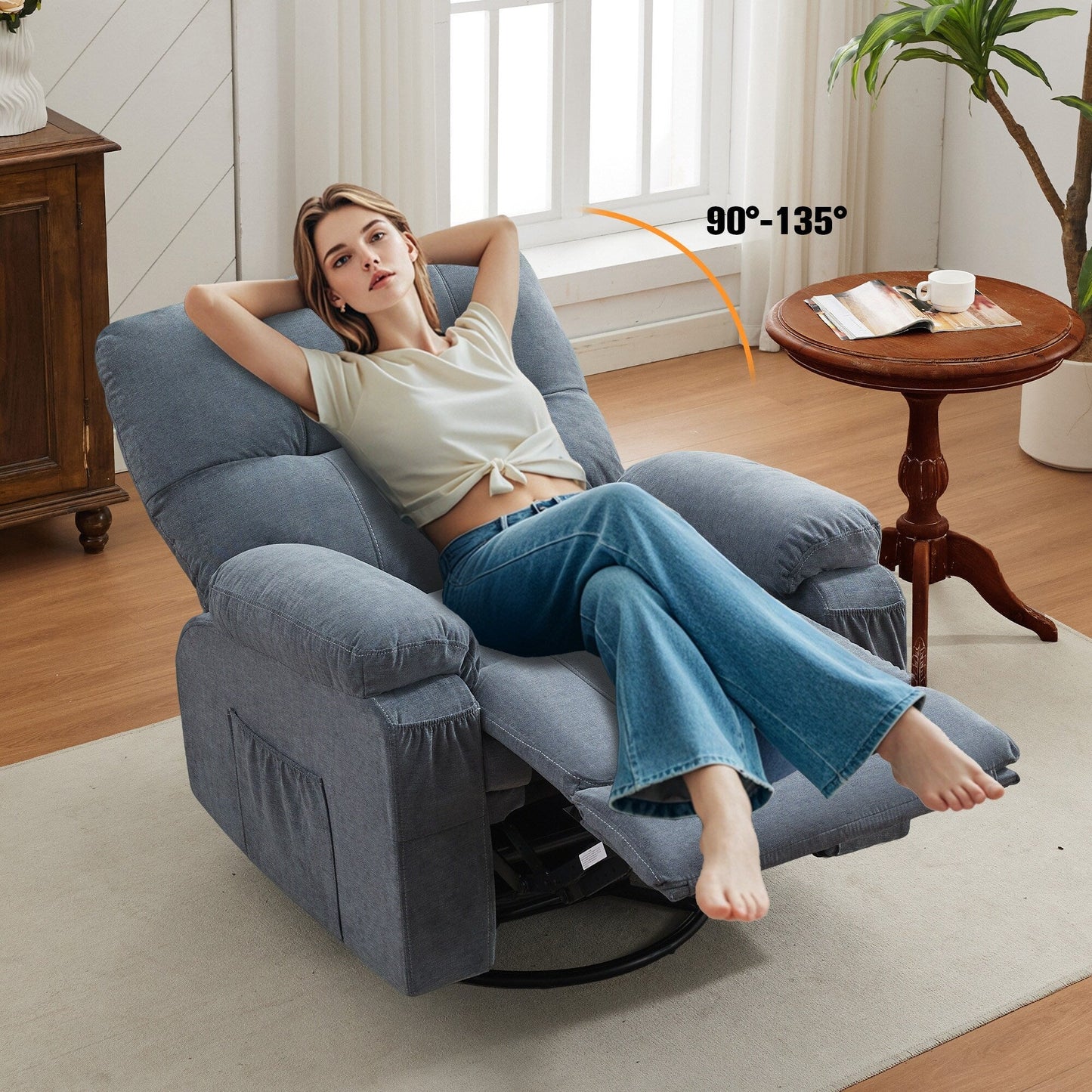 Recliner chair,360 degree rotating swing single sofa chair, equipped with soft cushion and backrest, comfortable armchair