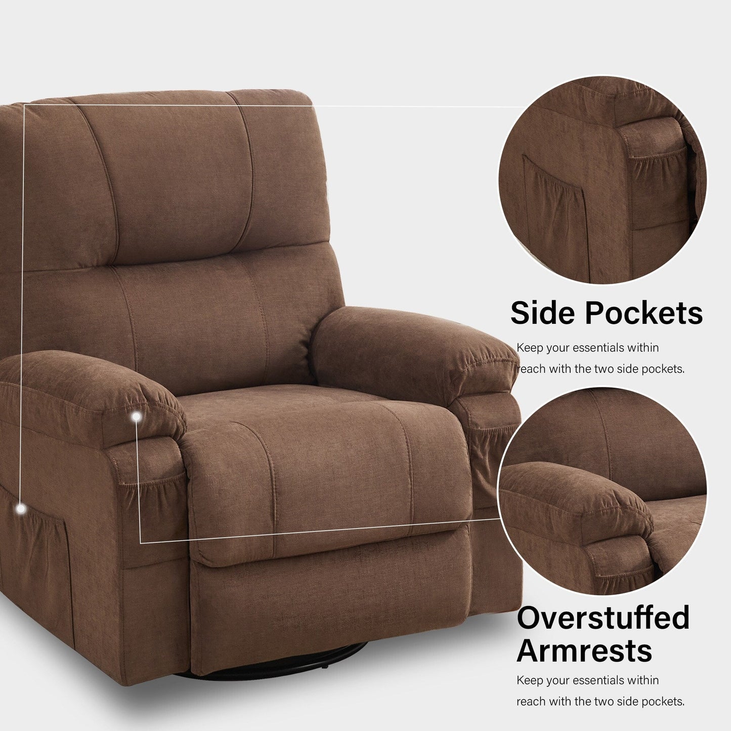 Recliner chair,360 degree rotating swing single sofa chair, equipped with soft cushion and backrest, comfortable armchair
