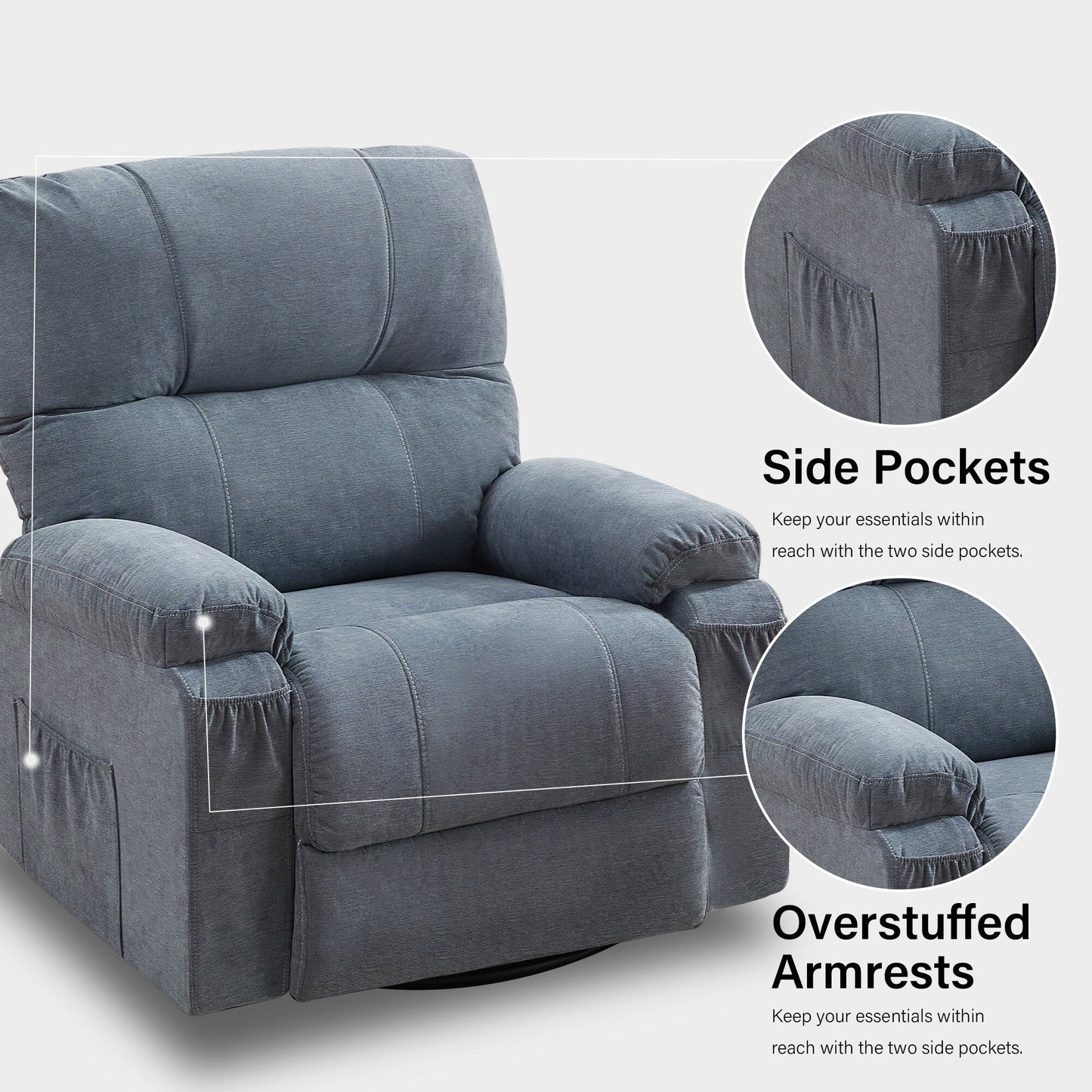 Recliner chair,360 degree rotating swing single sofa chair, equipped with soft cushion and backrest, comfortable armchair