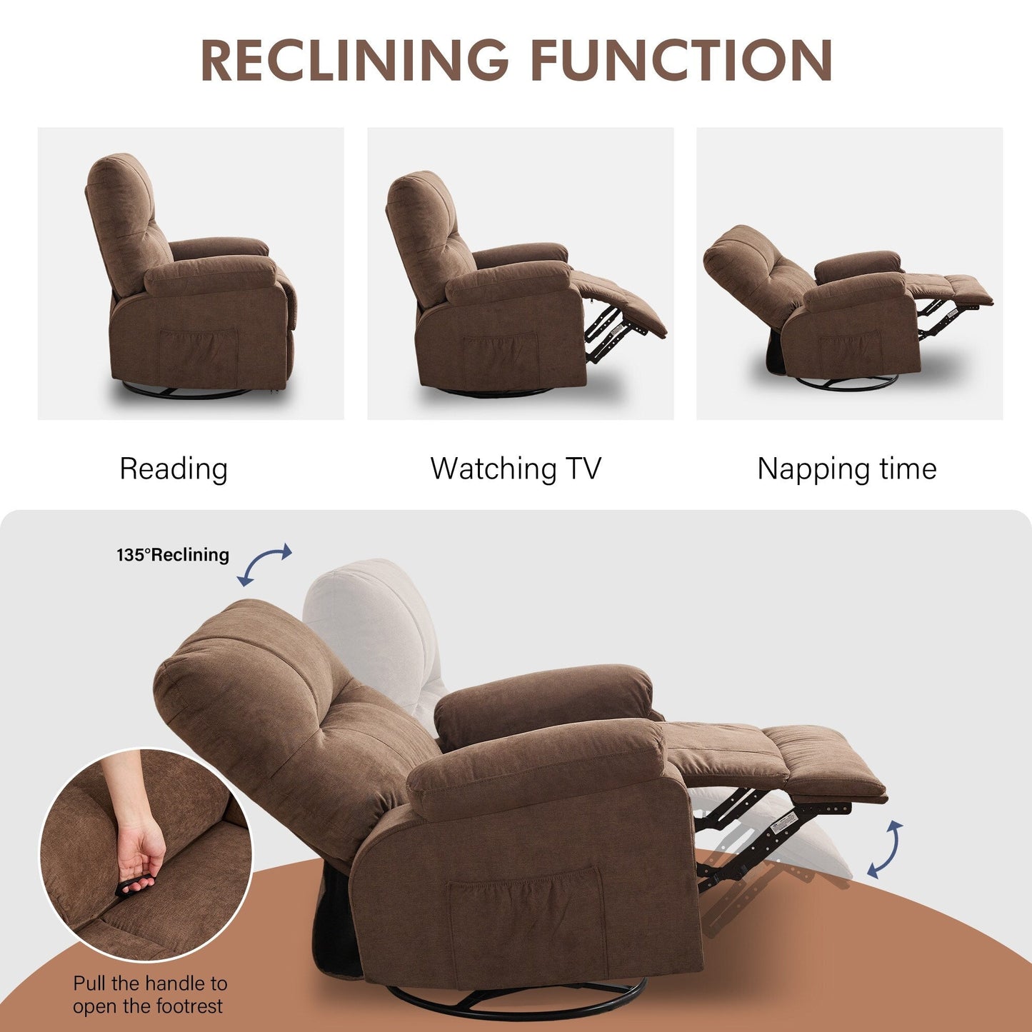 Recliner chair,360 degree rotating swing single sofa chair, equipped with soft cushion and backrest, comfortable armchair
