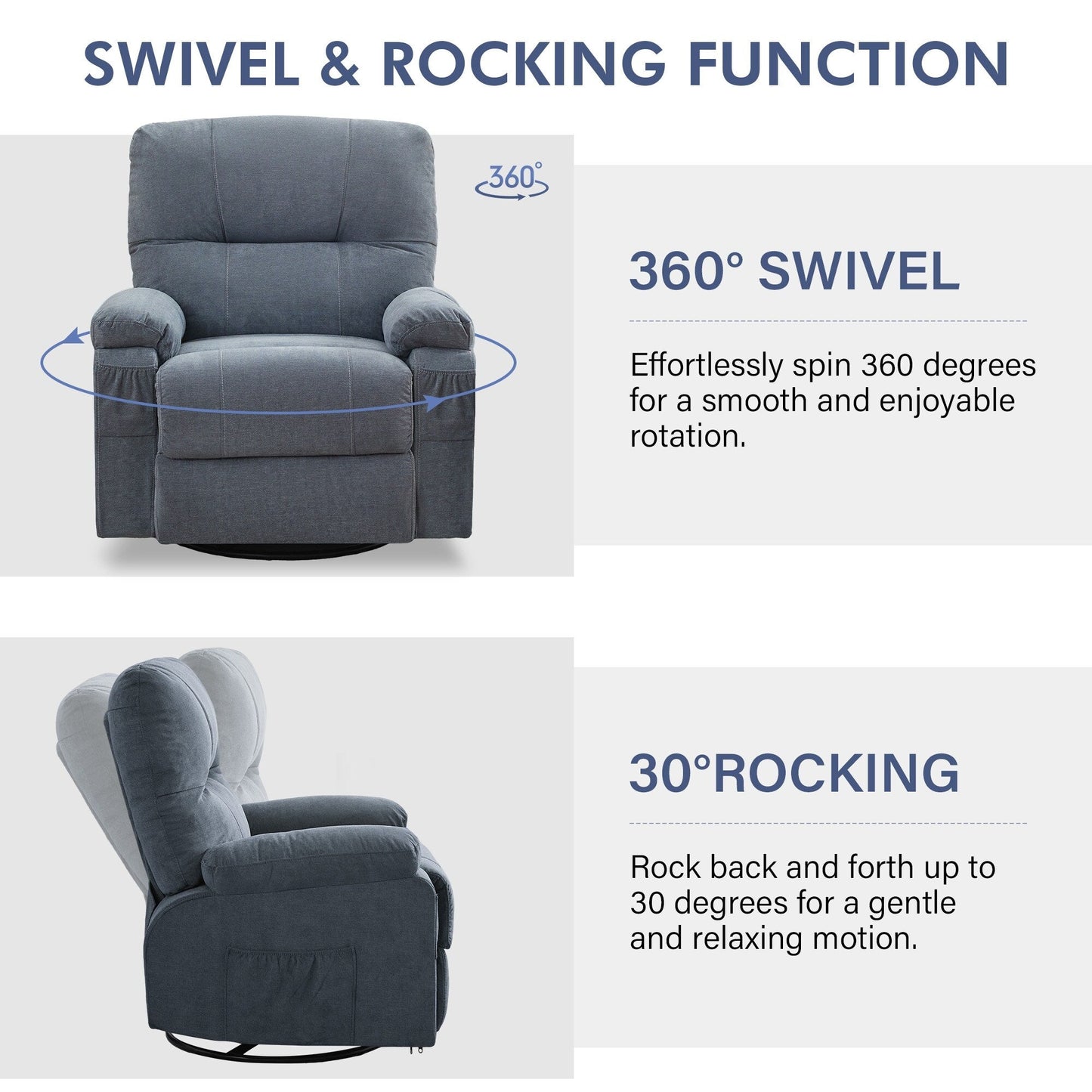 Recliner chair,360 degree rotating swing single sofa chair