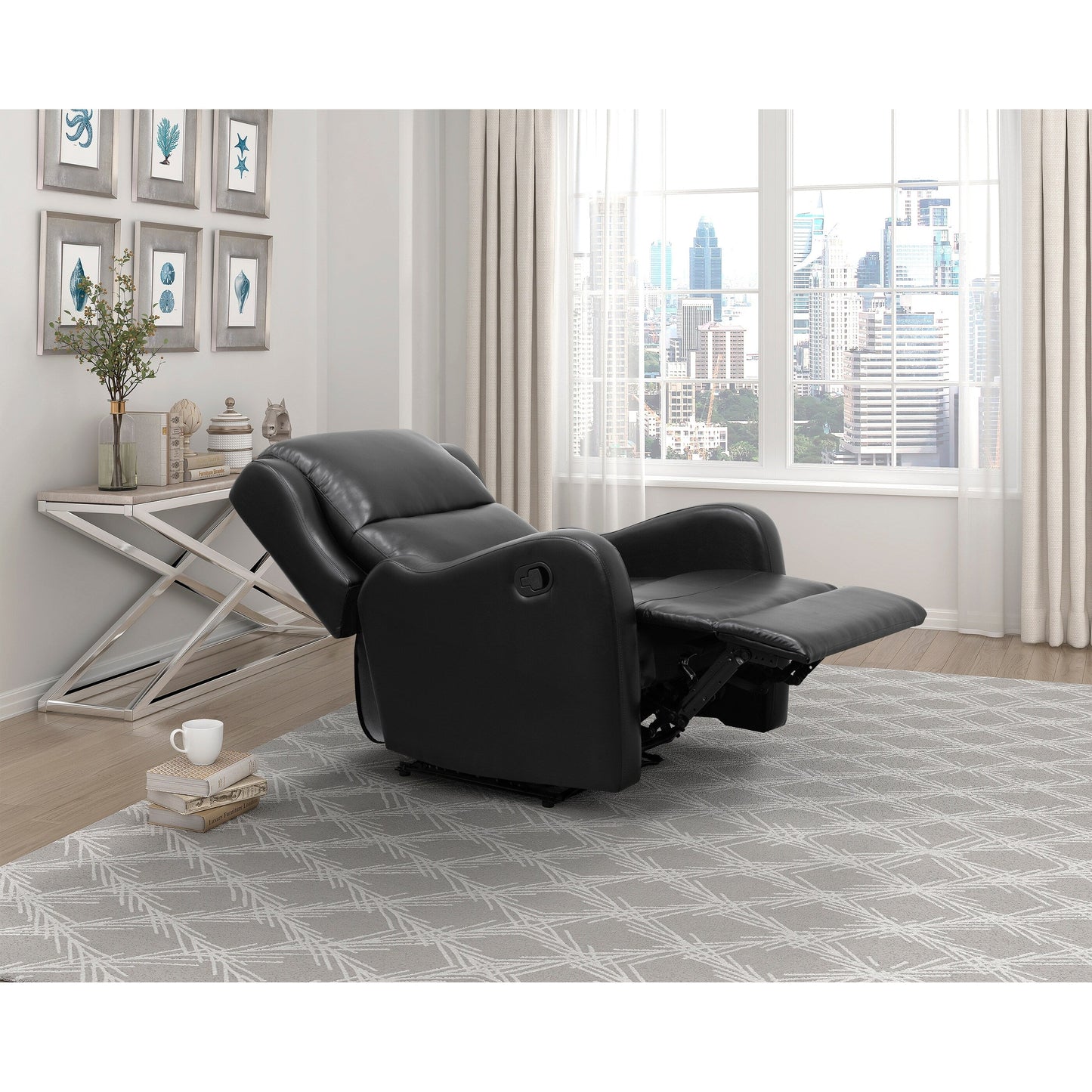 Reclining Chair 1pc Comfort Seating Faux Leather Upholstery Living Room Furniture Solid Wood