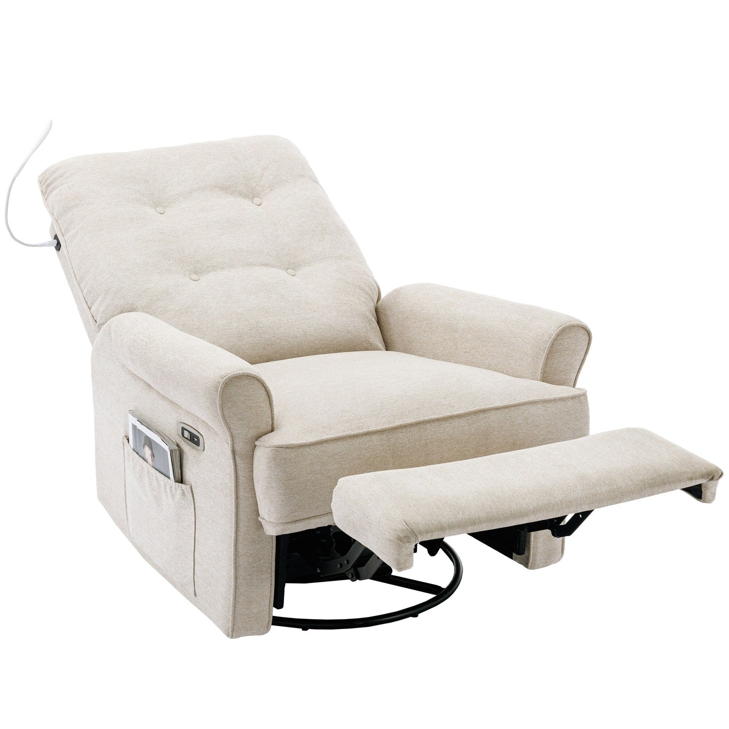 Reclining Chair 270 Degree Swivel Recliner Chairs with USB Port, Side Pocket and Touch Sensitive Lamp