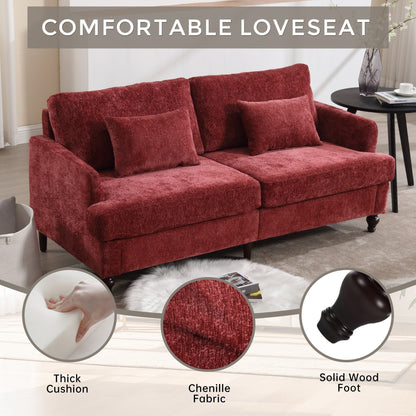 Red 68.9'' Fabric 2-Seater Sofa with Detachable Cushions and Solid Wood Frame