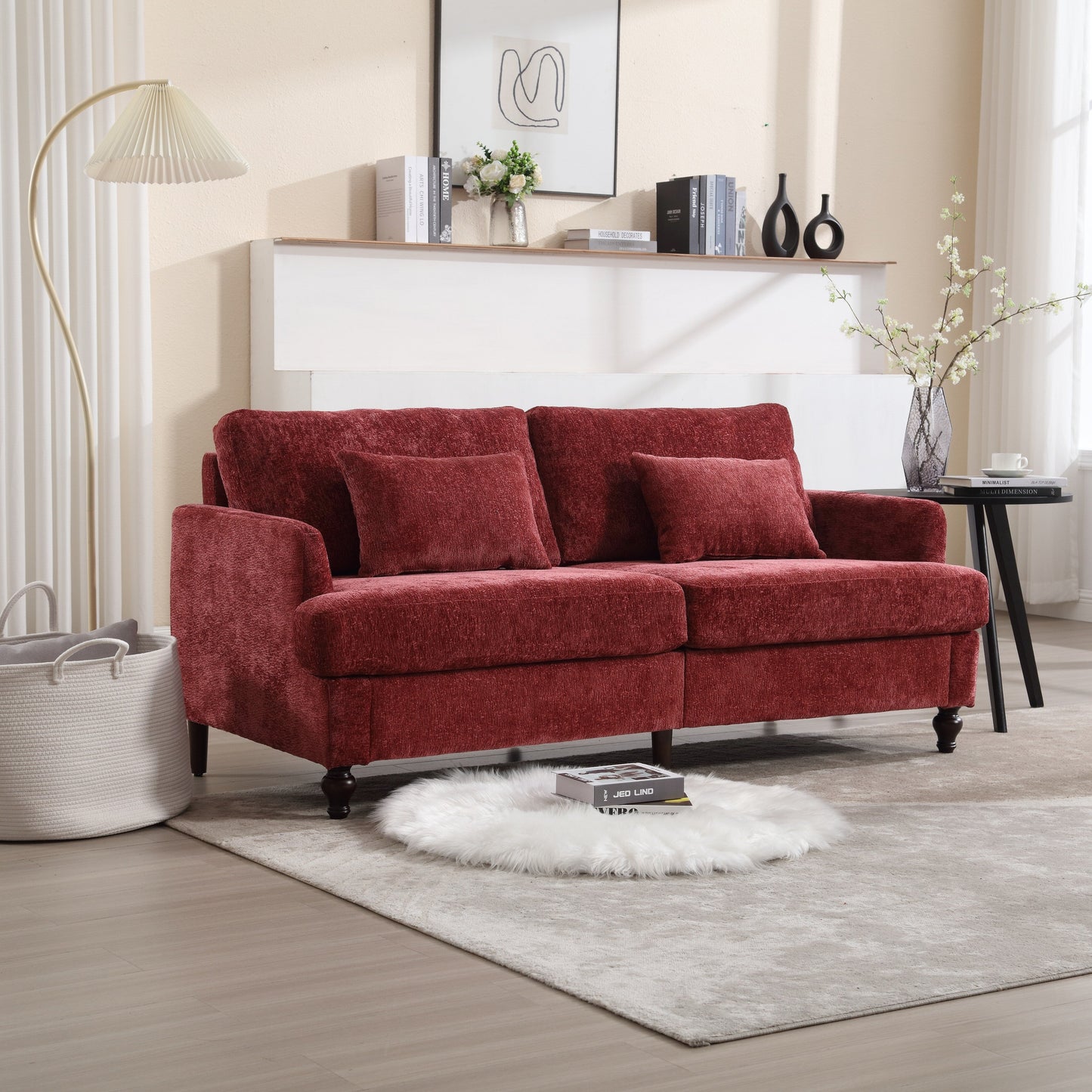 Red 68.9'' Fabric 2-Seater Sofa with Detachable Cushions and Solid Wood Frame