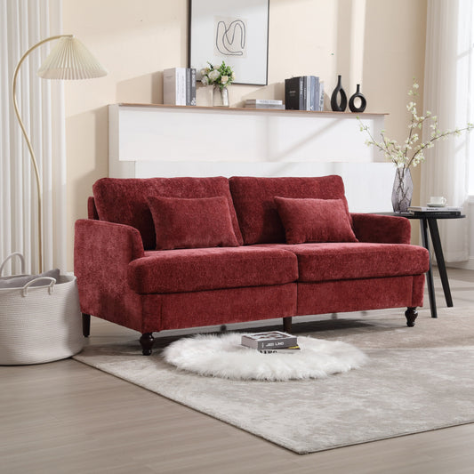 Red 68.9'' Fabric 2-Seater Sofa with Detachable Cushions and Solid Wood Frame