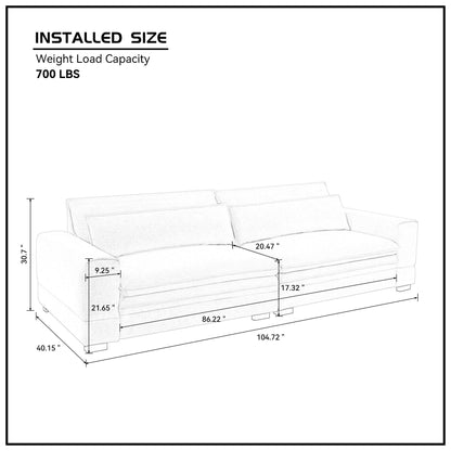 Red Modern 104.7'' 4-Seater Fabric Sofa with Wood Legs