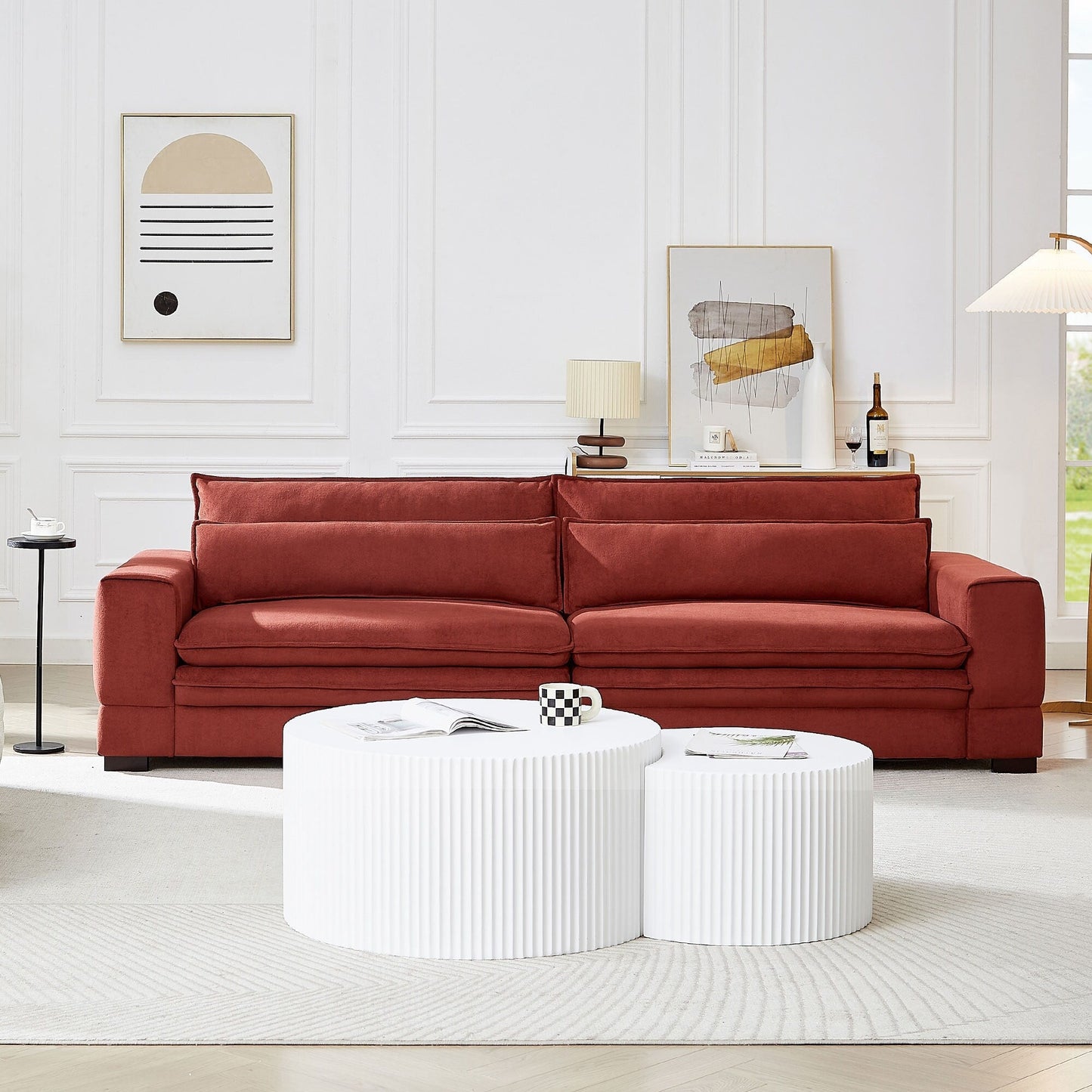 Red Modern 104.7'' 4-Seater Fabric Sofa with Wood Legs