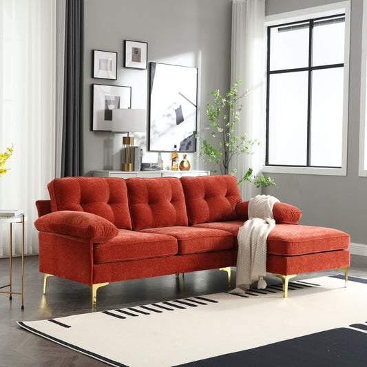 Red Modern 85'' Fabric L-Shaped 3 Seat Sofa, with High-Quality Wood Frame, Spring Cushions, Waist Pillows, Classic Design