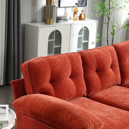 Red Modern 85'' Fabric L-Shaped 3 Seat Sofa, with High-Quality Wood Frame, Spring Cushions, Waist Pillows, Classic Design