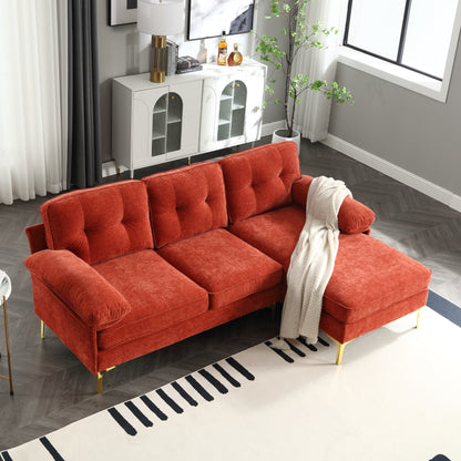 Red Modern 85'' Fabric L-Shaped 3 Seat Sofa, with High-Quality Wood Frame, Spring Cushions, Waist Pillows, Classic Design