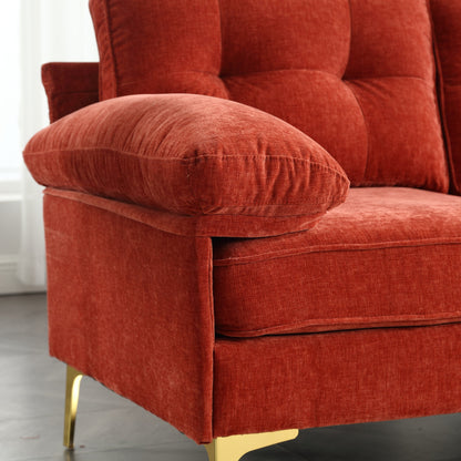 Red Modern 85'' Fabric L-Shaped 3 Seat Sofa, with High-Quality Wood Frame, Spring Cushions, Waist Pillows, Classic Design
