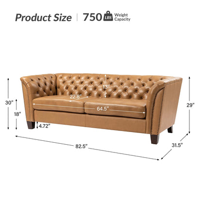 Regina 82.5 Tufted Genuine Leather Sofa Couch for Living Room By HULALA HOME