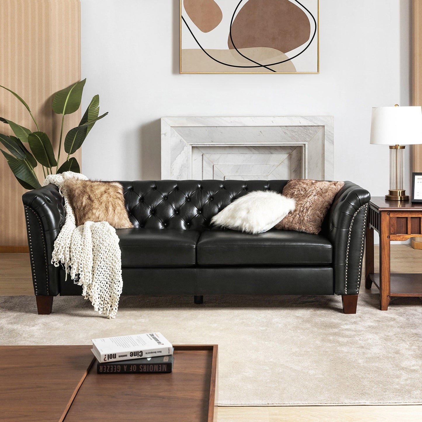 Regina 82.5 Tufted Genuine Leather Sofa Couch for Living Room By HULALA HOME