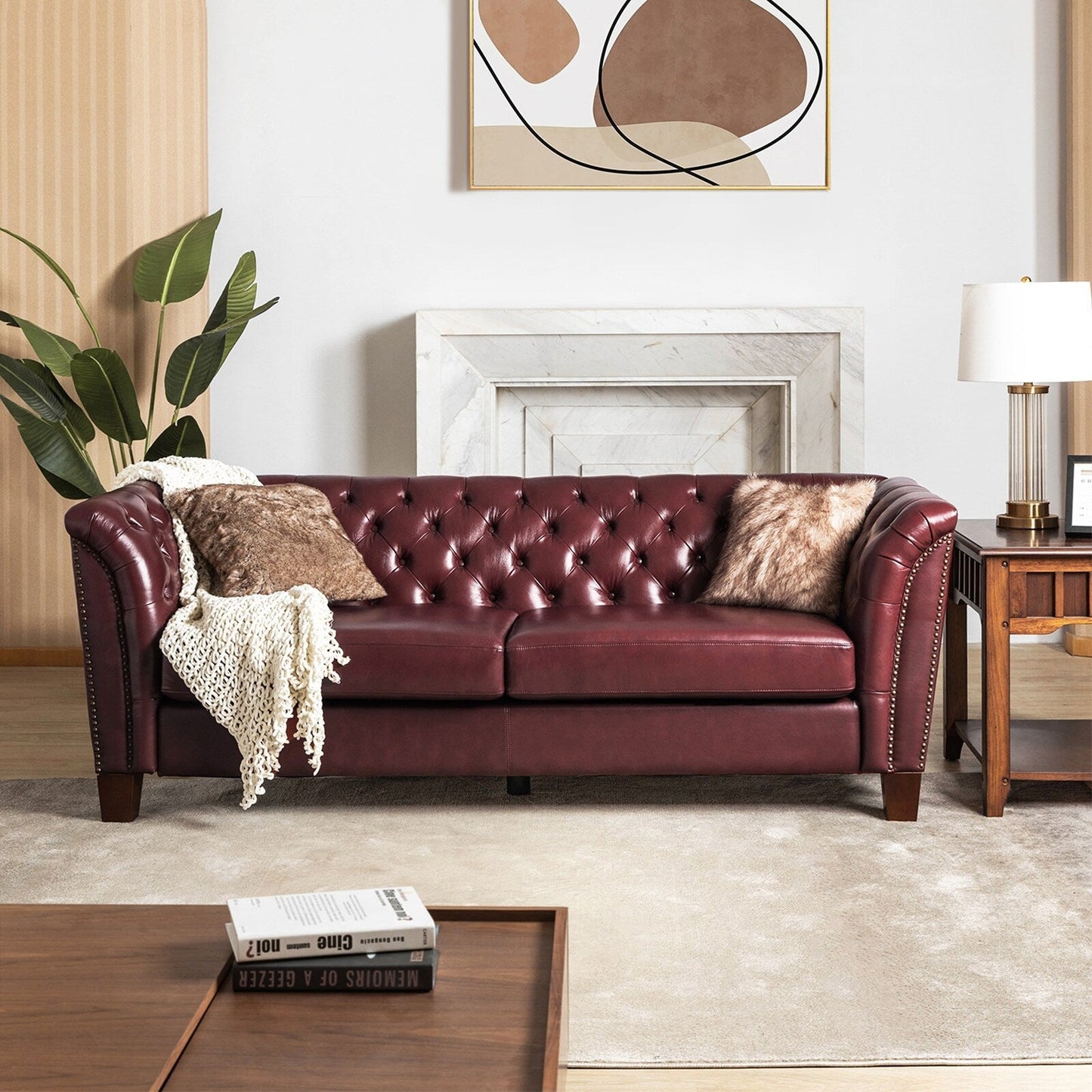 Regina 82.5 Tufted Genuine Leather Sofa Couch for Living Room By HULALA HOME