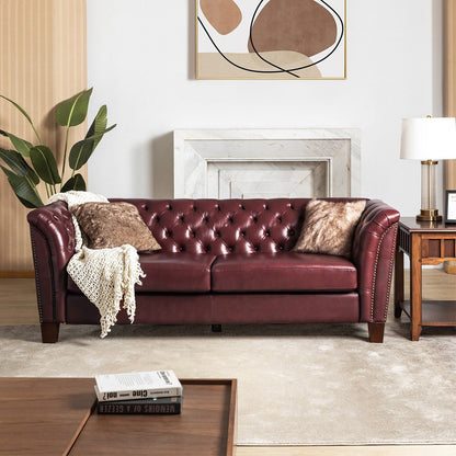 Regina 82.5 Tufted Genuine Leather Sofa Couch for Living Room By HULALA HOME