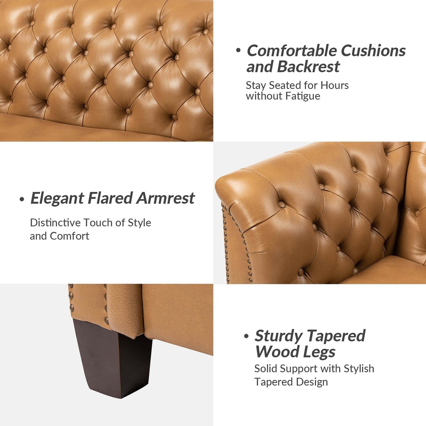 Regina 82.5 Tufted Genuine Leather Sofa Couch for Living Room By HULALA HOME