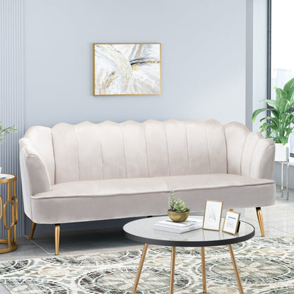 Reitz Glam Velvet Shell 3 Seater Sofa by Christopher Knight Home - 76.25 L x 29.25 W x 33.50 H
