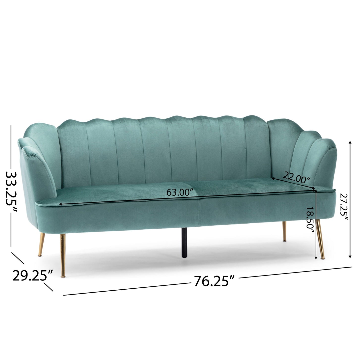 Reitz Glam Velvet Shell 3 Seater Sofa by Christopher Knight Home - 76.25 L x 29.25 W x 33.50 H