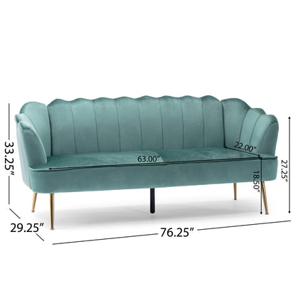 Reitz Glam Velvet Shell 3 Seater Sofa by Christopher Knight Home - 76.25 L x 29.25 W x 33.50 H