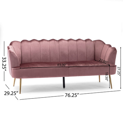 Reitz Glam Velvet Shell 3 Seater Sofa by Christopher Knight Home - 76.25 L x 29.25 W x 33.50 H