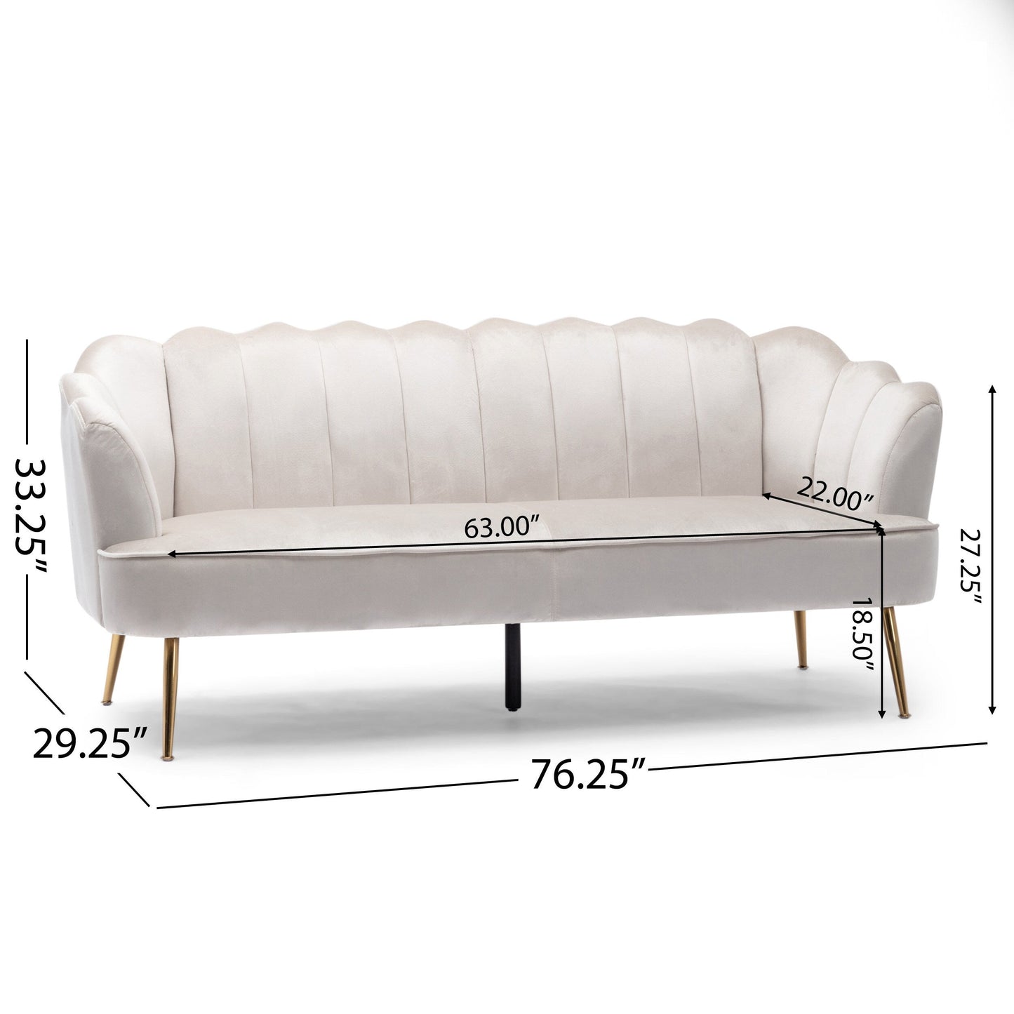 Reitz Glam Velvet Shell 3 Seater Sofa by Christopher Knight Home - 76.25 L x 29.25 W x 33.50 H