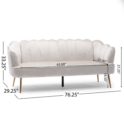 Reitz Glam Velvet Shell 3 Seater Sofa by Christopher Knight Home - 76.25 L x 29.25 W x 33.50 H