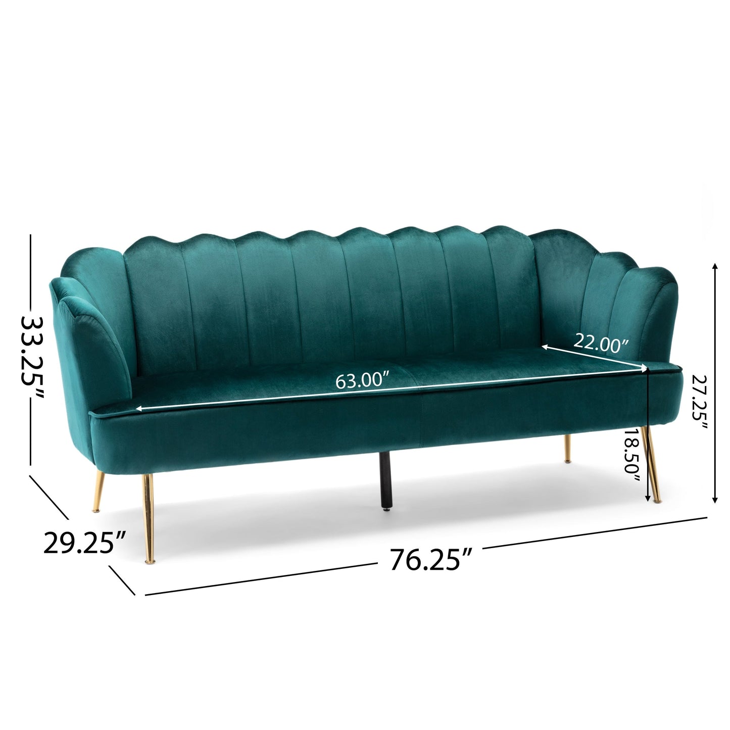 Reitz Glam Velvet Shell 3 Seater Sofa by Christopher Knight Home - 76.25 L x 29.25 W x 33.50 H