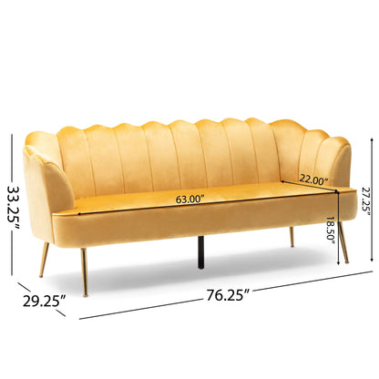 Reitz Glam Velvet Shell 3 Seater Sofa by Christopher Knight Home - 76.25 L x 29.25 W x 33.50 H