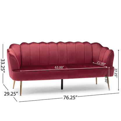 Reitz Glam Velvet Shell 3 Seater Sofa by Christopher Knight Home - 76.25 L x 29.25 W x 33.50 H