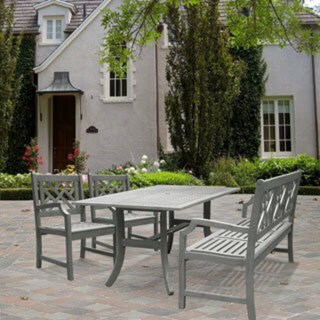 Surfside Rectangular Table with Bench and Armchair Outdoor Hardwood Dining Set by Havenside Home