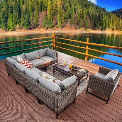 Patio Festival 8-piece Right-angle Wicker Sectional Conversation Set