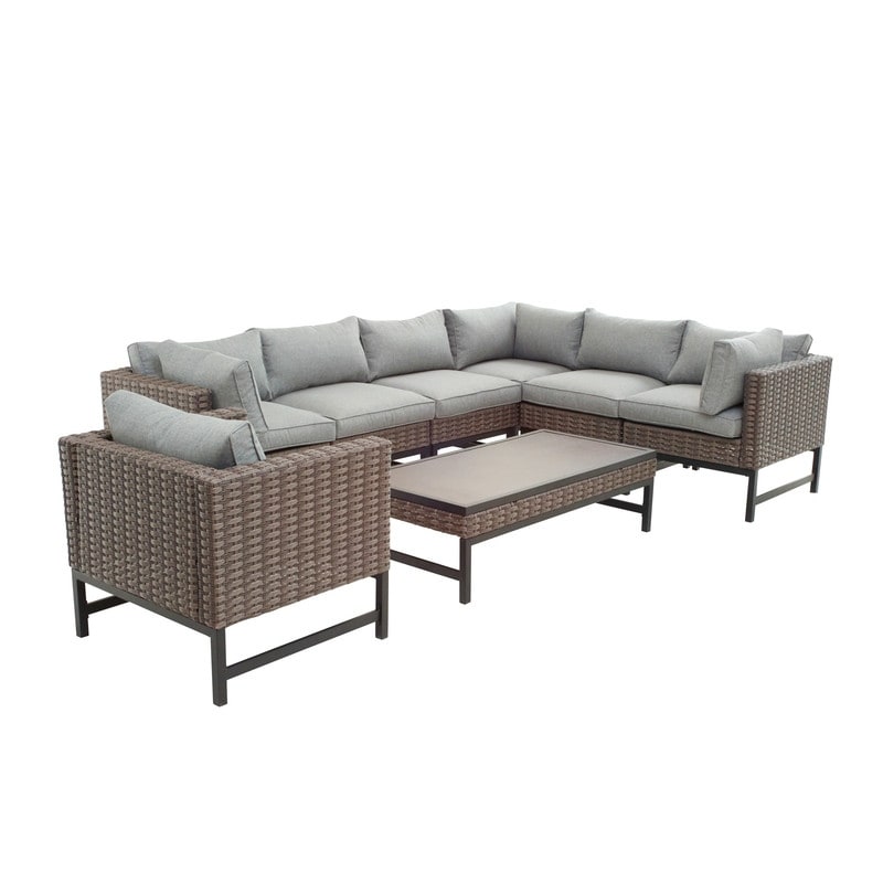 Patio Festival 8-piece Right-angle Wicker Sectional Conversation Set