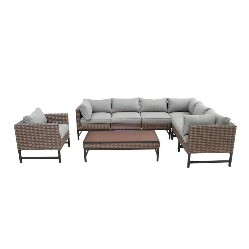 Patio Festival 8-piece Right-angle Wicker Sectional Conversation Set