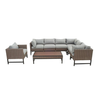 Patio Festival 8-piece Right-angle Wicker Sectional Conversation Set