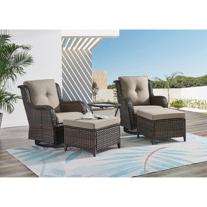 Pocassy 5-Piece Outdoor Furniture Set, Swivel chairs with Ottomans