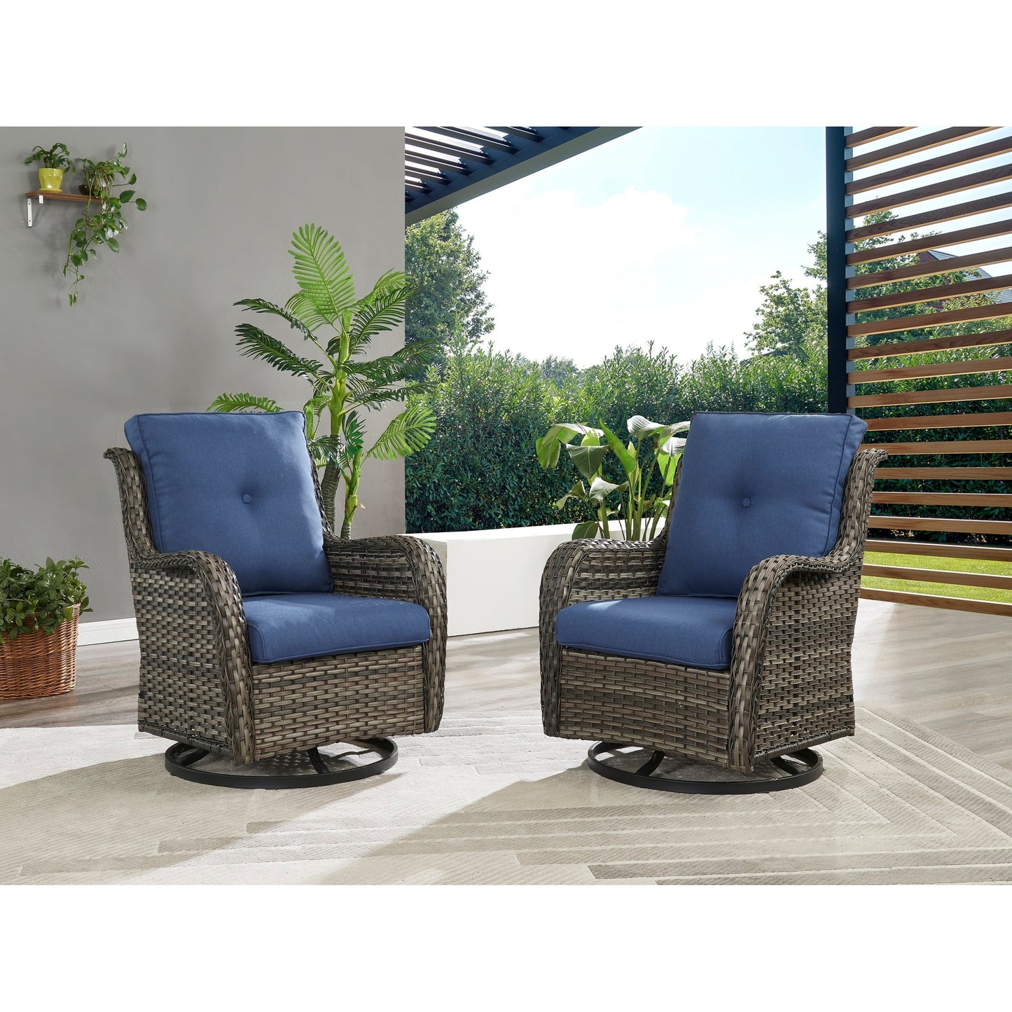 Pocassy 5-Piece Outdoor Furniture Set, Swivel chairs with Ottomans