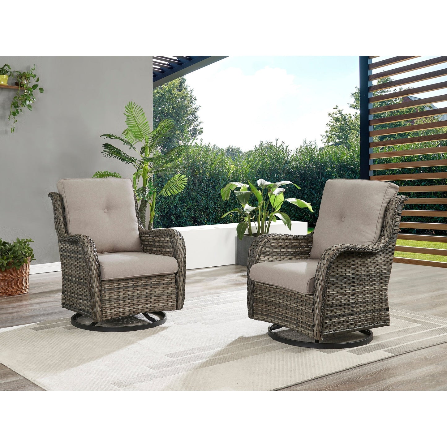 Pocassy 5-Piece Outdoor Furniture Set, Swivel chairs with Ottomans