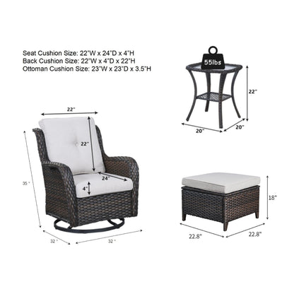 Pocassy 5-Piece Outdoor Furniture Set, Swivel chairs with Ottomans