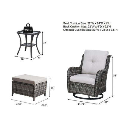 Pocassy 5-Piece Outdoor Furniture Set, Swivel chairs with Ottomans