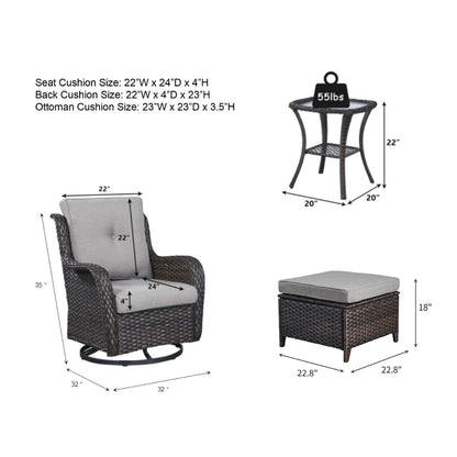 Pocassy 5-Piece Outdoor Furniture Set, Swivel chairs with Ottomans