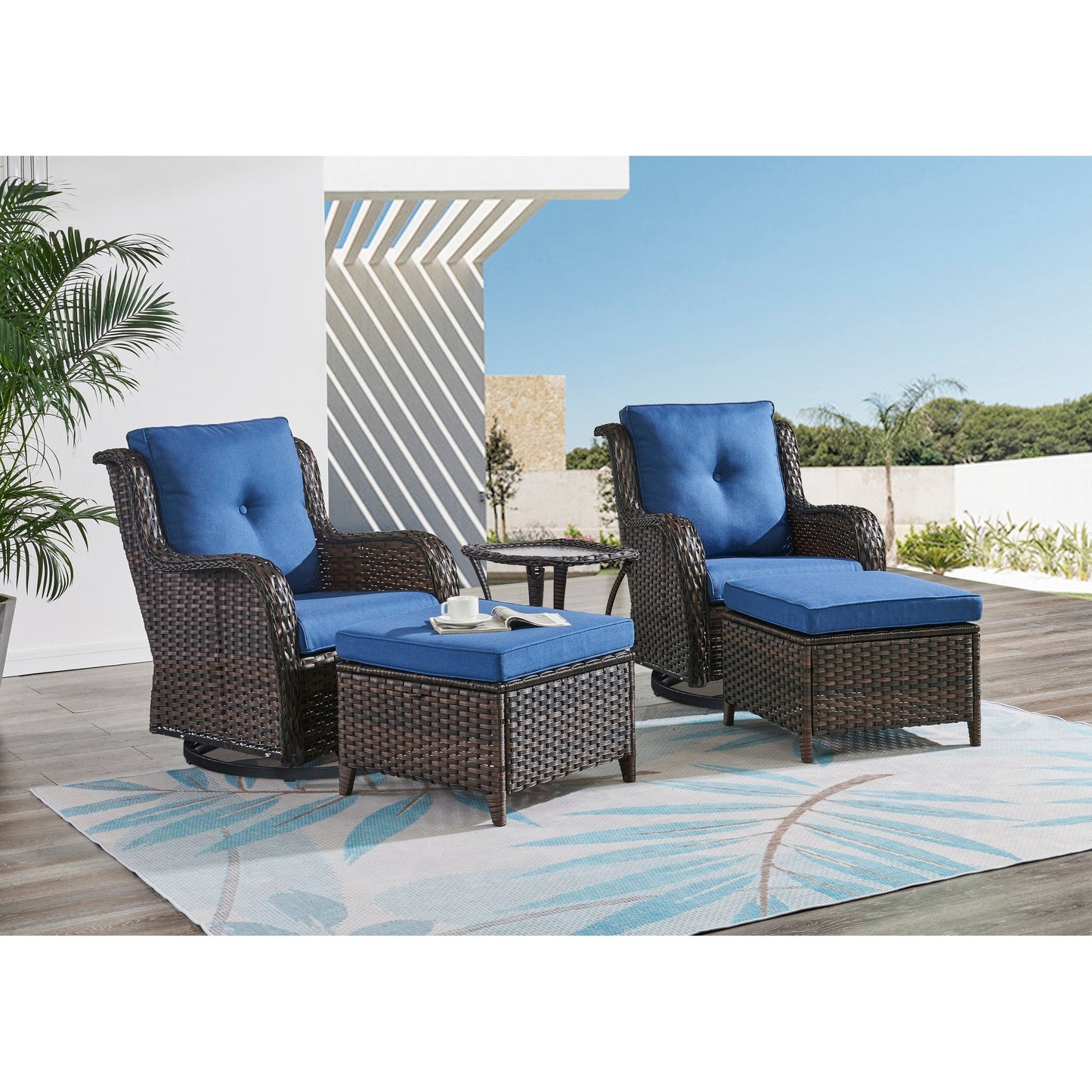 Pocassy 5-Piece Outdoor Furniture Set, Swivel chairs with Ottomans