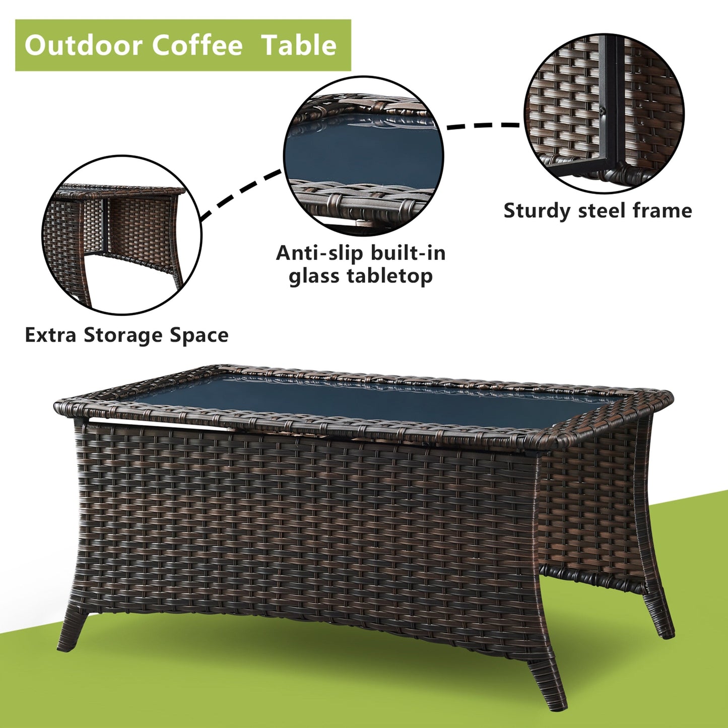 Pocassy 4-Piece Outdoor Sofa Patio Chair with Coffee Table