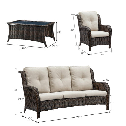 Pocassy 4-Piece Outdoor Sofa Patio Chair with Coffee Table