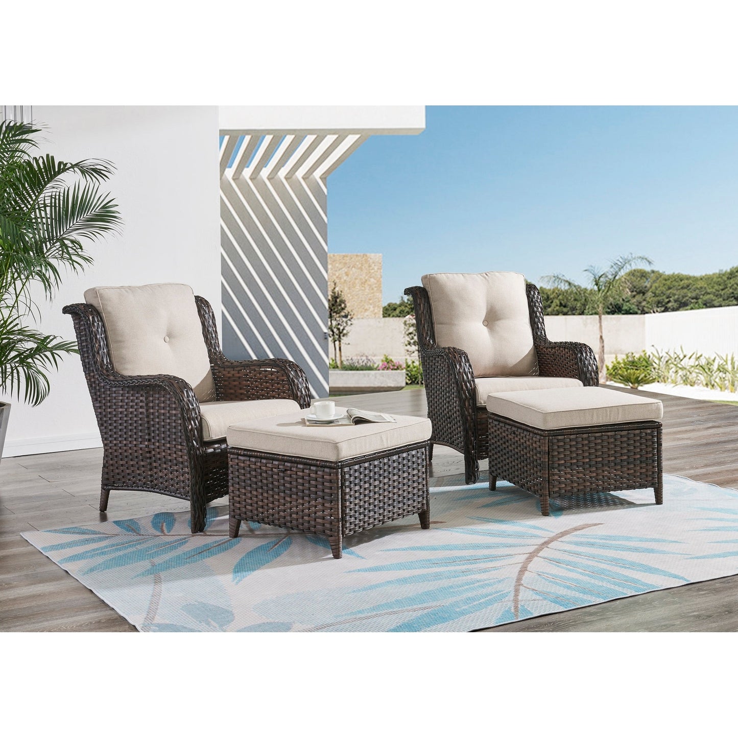 Pocassy 5-Piece Patio Furniture Set with Ottomans